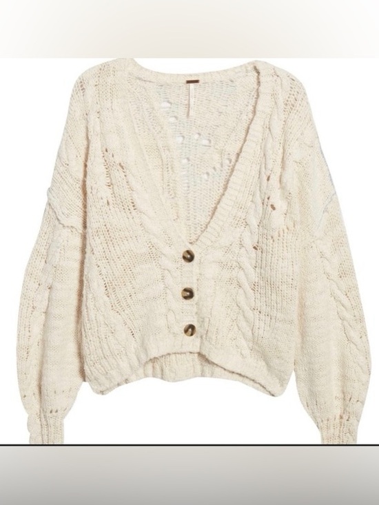 Free People Sandstorm Crochet Knit Cream Cardigan Sweater - Picture 2 of 6